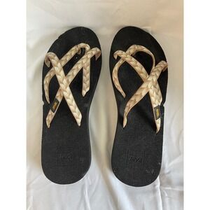 TEVA Women's Flip Flops Sandals Black Beige Strappy Casual Shoes